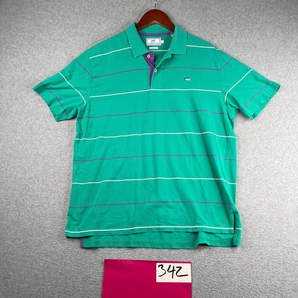 Southern Tide Classic Fit Polo Shirt Mens Large Green Striped Preppy Casual
